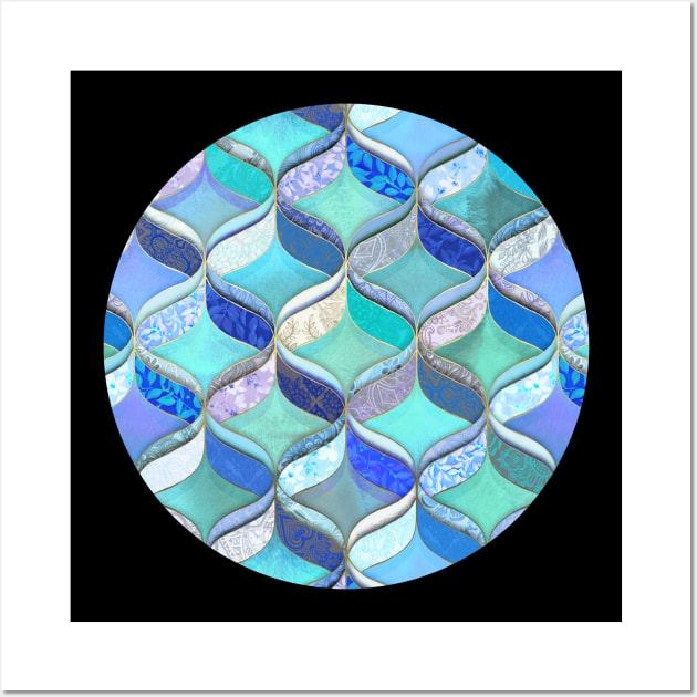 Patchwork Ribbon Ogee Pattern in Blues & Greens Wall Art by micklyn